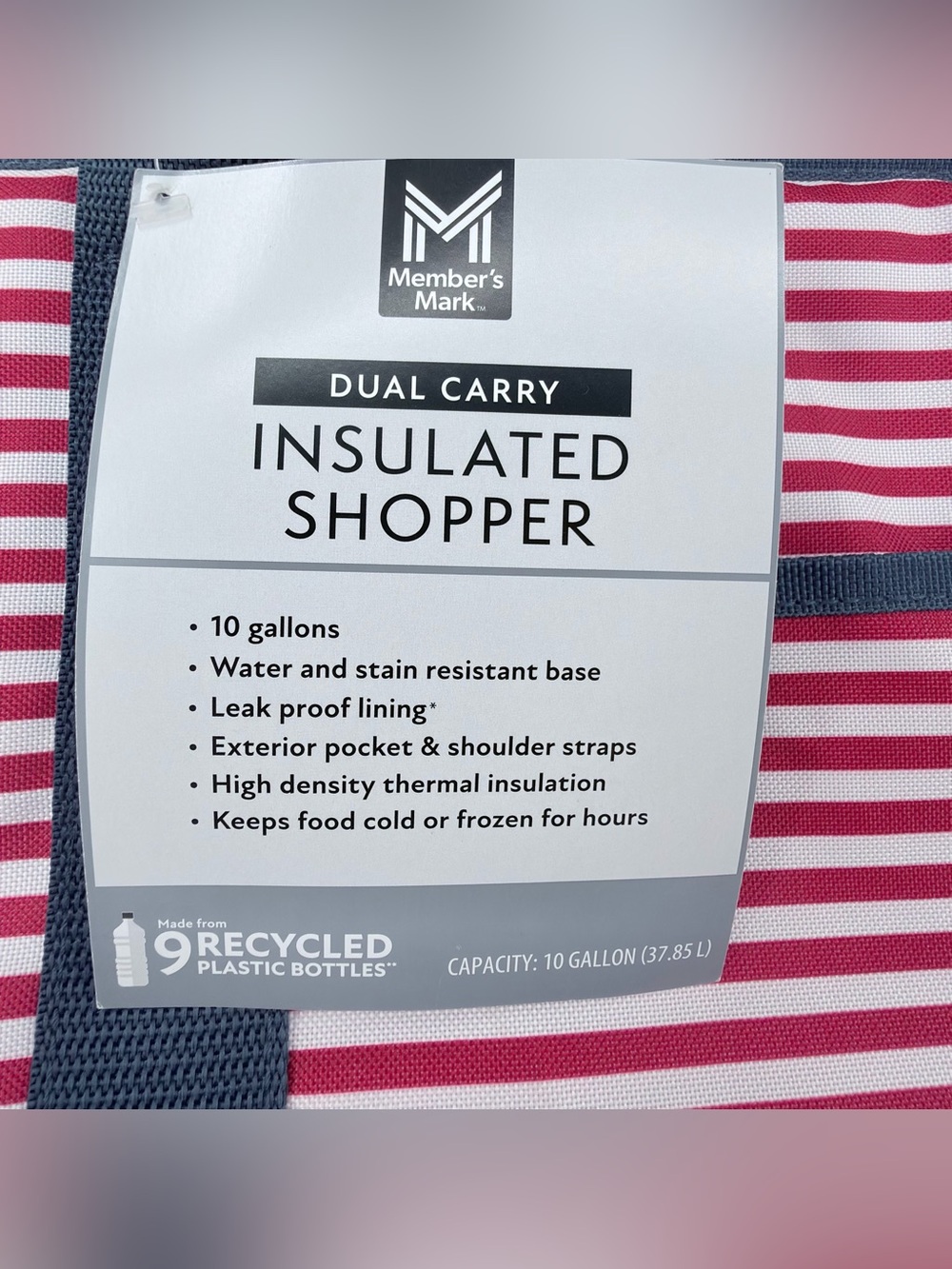 Member's Mark Striped Red & White Tote with Navy Base - Picture 4 of 7